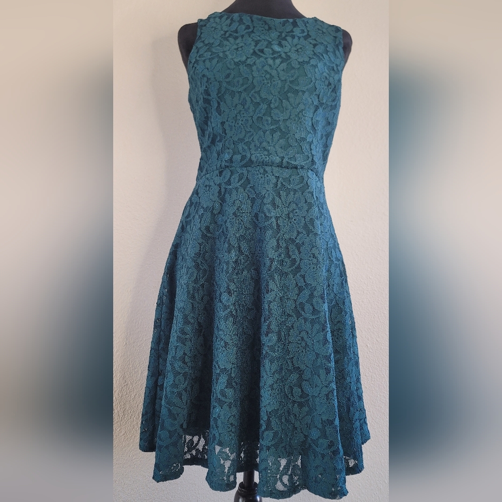 Speechless Emerald Green Lace Sleeveless Fit and Flare Dress Women's Large